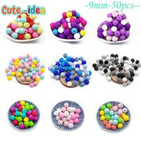Cute-Idea 50Pcs Silicone Beads 9mm Baby Chewable Rounds Pearl Teether Infants Pacifier Pendant Toys Accessories Baby Products