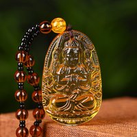 1Pcs/lot Citrine Guardian Buddha Pendant Zodiac sign Buddha Lucky Pendant Necklace with Beaded Chain for Men Women Jewelry Gift