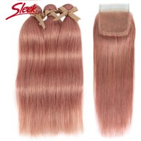 Sleek Brazilian Straight Hair Bundles With Closure S PINK 8 Hair Weave 10-26 Inches Remy Human Hair 3 Bundles With Closure