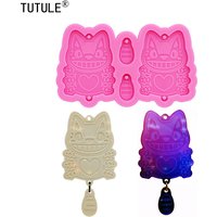 Mirror Cartoon cat pendant mold,Polymer keychain Resin mould,forms for baking fondant candies plaster clay silicone mold
