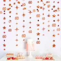 Rose Gold 60th Happy Birthday Banners Decor Number 60 Circle Dot Star Garland Hanging Streamers Anniversary Sixty Party Supplies