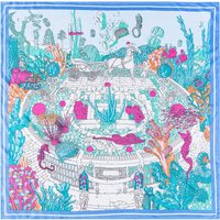 Manual Hand Rolled Twill Silk Scarf Women Ocean City Print Square Scarves Echarpes Curled Foulards Femme Wrap Bandana Hijab 90CM