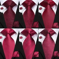 Herren-Geschenkset: Krawatte in Weinrot, Burgunderrot, Paisley-Muster, Blumenmuster, Kastanienbraun, für Hochzeiten, modisches Design, Einstecktuch, Manschettenknöpfe, Seide, Business