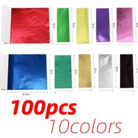 100pcs/10colors set Imitation Gold Leaf Sheets Foil Colored Wrapping Paper For DIY Arts Supplies Crafts Gilded Nail Decoration