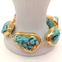 YYGEM 9'' Freeform Nugget Blue Turquoise Yellow Gold color Edge Wrap Bracelet Vintage style For women