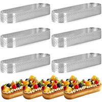 6Pcs Oval Muffin Tart Rings Stainless Steel Porous Tart Ring Perforated Cake Mousse Mold Cookies Cutter Pastry Quiche Mold Tool