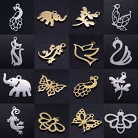 10pcs/lot diy peacock swan stainless steel charm pendant wholesale butterfly dragonfly cat jewelry bracelet connector charms