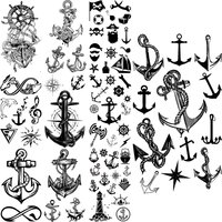 Black Anchor Temporary Tattoos For Adults Men Realistic Compass Pirate Lighthouse Infinite Fake Tattoo Sticker Body Arm Tatoos