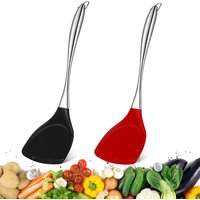 Spatule en silicone antiarina avec manche en acier inoxydable, spatule tournante, grattoir de cuisine, pelle de cuisson pour viande de bœuf et crêpes, degré de chaleur