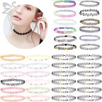 ZS 12pcs/set Mixed Color Tattoo Chocker Necklace for Women Girls Vintage Stretch Elastic Chain Necklace Gothic Punk Necklaces