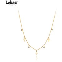 Lokaer Fashion Titanium Stainless Steel CZ Crystal Cross Charm Pendant Necklaces Jewelry Bohemia Party Necklace For Women N21155