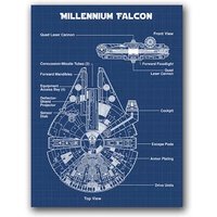 Schematic Diagram Art Poster Space Wars Canvas Prints Millennium Falcon Blueprint Canvas Painting Boys Room Sci-Fi Wall Decor