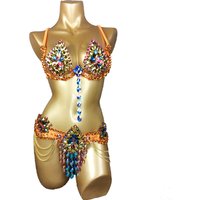New Sexy Samba Carnival Wire Bra & Belt Rainbow stones C014 EDC dress
