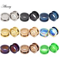 Alisouy 2pcs 1.2-30mm Stainless Steel Ear Tunnels Plugs Black Gold Color Expander Stretcher Ear Gauges Piercing Body Jewelry