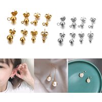 20pcs Gold Stainless Steel 3 4 5 6mm Bead Ball Stud Earrings Loop Post With Plug Earring Connectors Supplies For Jewelry Making