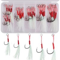 50Pcs Assist Hooks for Slow Jigging Metal Jig Barbed Hook Tying Up Fishhook With Teaser Feather Saltwater Fishing Hook Set