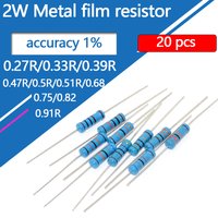 20pcs 2W Metal Film Resistor 0.27R 0.33R 0.39R 0.47R 0.5R 0.51R 0.68R 0.75R 0.82R 0.91R 0.27 0.39 0.5 R Ohm Accuracy 1% 0.1R-10M