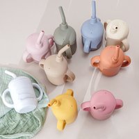 Tasse de paille d'alimentation liquide en Silicone personnalisée, tasse à boire pliable pour enfants, Double bouteille d'eau étanche, articles pour bébés