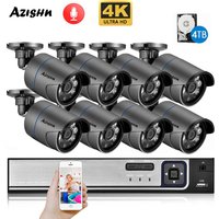 AZISHN 4K Ultra HD Surveillance Camera System 8MP H.265 POE NVR CCTV Video Recording Outdoor Weatherproof Security Camera Kit