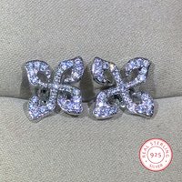 925 Sterling Silver Simple Four-Leaf Clover White Zircon Earrings For Ladies Surround Earring Party Birthday Jewelry Gifts