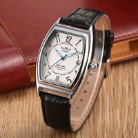 Classic Mens Watches Top Luxury Tonneau Case Automatic Wristwatches Vintage Leather Strap Auto Date Mechanical Retro Male Clock
