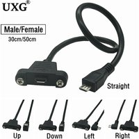 90 degree left Right angle micro-usb port male to female lock connector micro usb panel mount extension cable with screw mount
