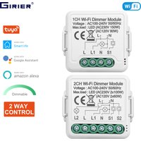 GIRIER Tuya Wifi Smart Dimmer Switch Module 10A Support 2 Way Control Dimmable Light Switch 1 2 Gang Work with Alexa Google Home