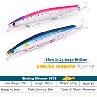 TSURINOYA 163S 34.2g Sinking Saltwater Minnow Lures 163mm STINGER Jerkbaits Wobblers For Sea Fishing Baits Tackle DW119