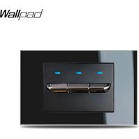 US 3 Gang Toggle Wall Light Switch Wallpad L3 Crystal Black Glass 118*75mm Retro Push Button Stair Corridor interruptor Pared