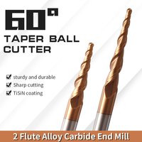 HRC60 Hartmetall Spiral Konischer Kugelkopffräser 2 Nuten Fräser für Metall Holz CNC 2D 3D Carving Bits Werkzeuge Radius R0.25/R2