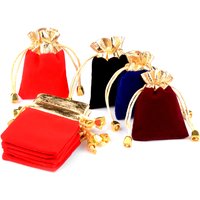 10pcs/lot 7x9cm 9x12cm 12x16cm Vintage Velvet Bag Gold Color Trim Drawstring Red Gift Bags Wedding Jewelry Packaging Pouches