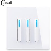 COSWALL 1/2/3/4 Gang 1/2 Way Piano Key Design On / Off Wall Light Switch Backlight Data CAT6 HDMI USB Charging Glass Panel White