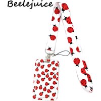 Ladybird Insect Lanyard Credit Card ID Holder Bag Student Women Travel Card Cover Badge Car Keychain Gifts Accessories