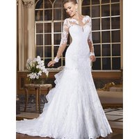 Sheer Neck Illusion Vestidos De Novia 2020 Lace Appliques Long Sleeve Mermaid Wedding Dress Brazil Mariage Wedding Gowns