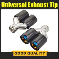 1PCS Universal Dual Exhaust Tip Gloss Black Carbon Fiber Exhaust Pipe Tail Exhaust Quad Muffler Tip for BMW M Series Sporty