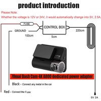 For 70mai Dash Cam A800S Micro USB Dash Camera Charger Adapter Hard Cable 3.2M 12V - 24V to 5V2.5A70mai Hardwire Kit Micro USB