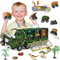 Dinosaur Transport Toy Truck Pull Back Vehicles Dino Container Storage Car Model Lighting Music Kids Boys Children Birthday Gift
