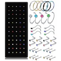 40/60PCS Crystal Stud Nose Ring Set 1.8mm Stainless Steel Nose Hoop Set Lshape Indian Nose Stud Pack Piercing Nariz Hoop Jewelry