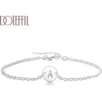 DOTEFFIL 925 Sterling Silver English Alphabet Tag Chain Bracelet For Women Wedding Engagement Party Fashion Jewelry