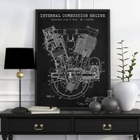 Affiche sur toile de moteur de moto, peinture de garage, décoration murale, impression de plans d'espacement, moteur jumeau, peinture de brevet, Sears, Dreadnought, 1914