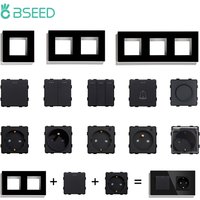 BSEED – interrupteur à bouton-poussoir, norme européenne 1/2/3 boutons, 1/2 voies, partie murale, cadre en verre, prises de courant, interrupteur d'éclairage, pièces de bricolage uniquement