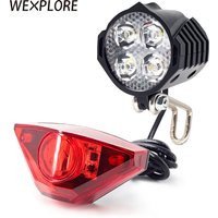 WEXPLORE Electric Bike Headlight Rear Light Kit Input 12V 24V 36V 48V 60V Built-in Speaker Ebike Front Light and Taillight Set