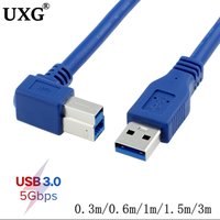 USB 3.0 A Male to Right 90 degree Angle USB3.0 Type B Male Cable AM/BM High Speed Printer Cable 0.3m/0.6m/1m/1.8m/3.m