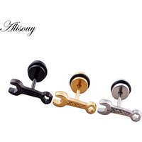 Alisouy 1Pair Stainless Steel Wrench Tool Ear Stud Earrings Men Women Piercing Jewelry