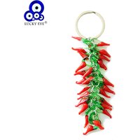 Lucky Eye Red Pepper Charm Keychain Silver Color Ring Car keyring Key Chain Holder Wall Hanging Jewelry for Women Men LE245