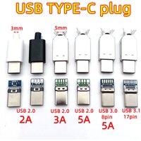 10 Sets Welding Wire Type-C USB 3.1 2A/3A Large Current USB 2.0 5A Type-C USB C Male Plug Connector Parts for DIY Charging Cable