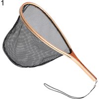 45% Discounts Hot! Portable Wooden Handle Rubber/Nylon Mesh Fly Fishing Landing Net Catch Release Scoop Fishnet Net Dip Cage