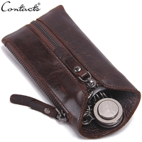 CONTACT'S 100% Genuine Leather Key Wallet Men Car Key Holder Zipper Keys Case Top Quality Male Man Housekeeper Keys Organizer