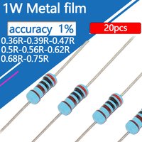 20pcs 1W Metal Film Resistor 0.36 0.39 0.47 0.5 0.56 0.62 0.68 0.75 0.51 Ohm R K Five-color Ring 1% Resistance 0.36R 0.39R 0.47R