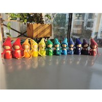 Crochet Wooden Rainbow Dolls in Beanies for Pastel Stackable Blocks Wood Natural Peg in Knitting Hat Montessori Toy